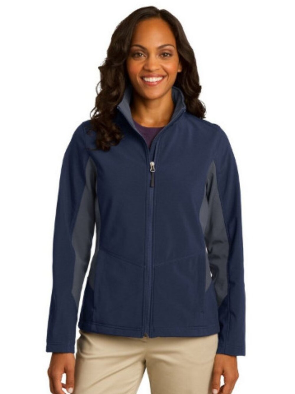 Port Authority Ladies Core Color block Soft Shell Jacket. L318 - Grey / Blue